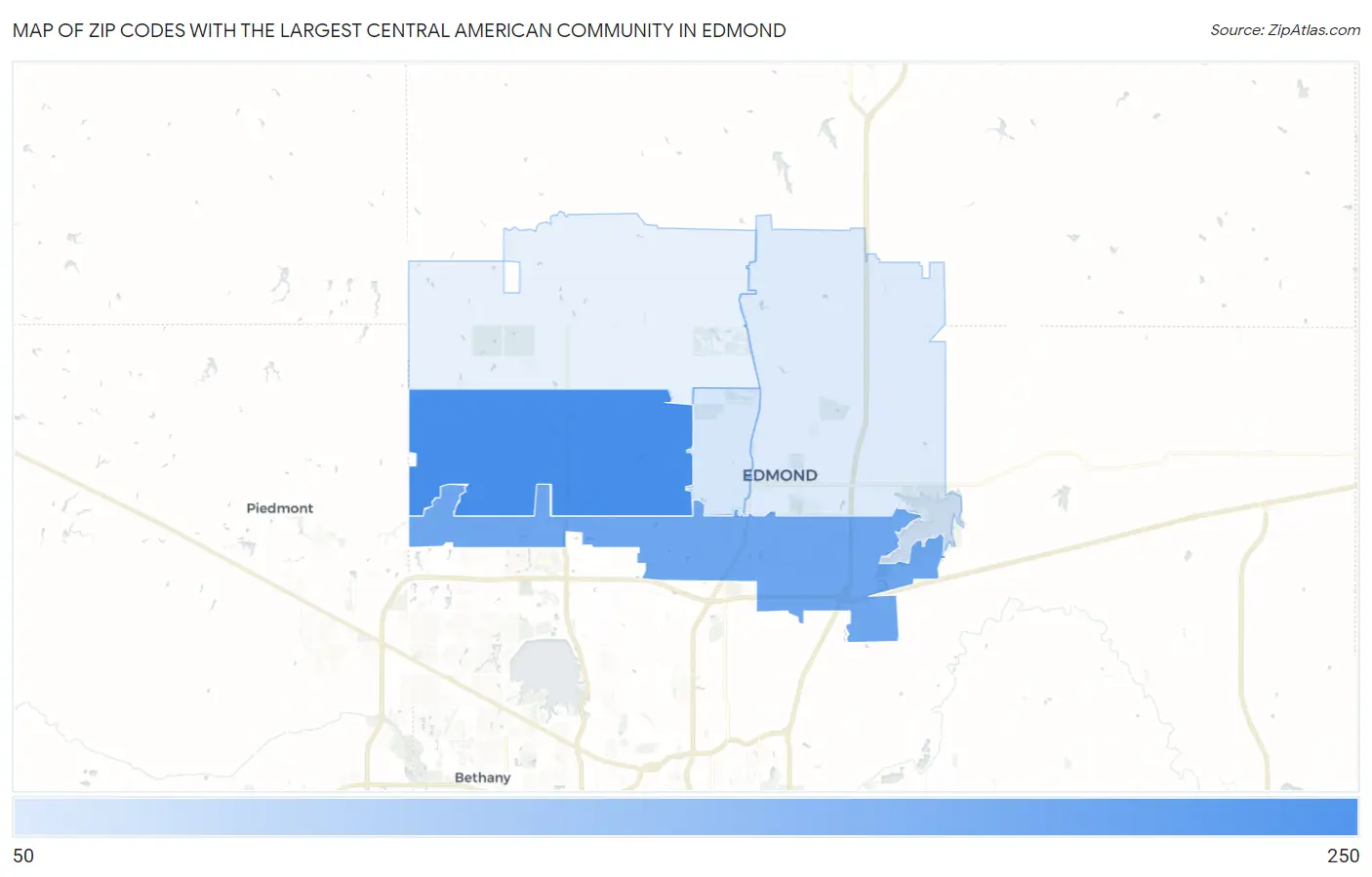 Zip Codes with the Largest Central American Community in Edmond Map