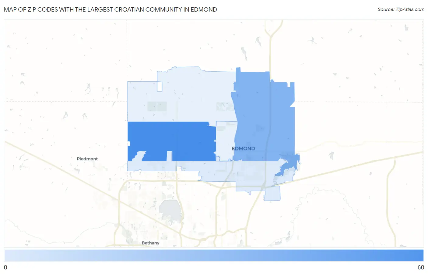 Zip Codes with the Largest Croatian Community in Edmond Map