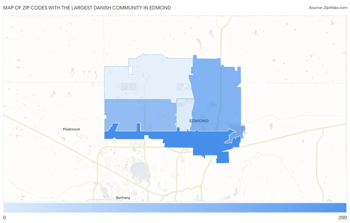Zip Codes with the Largest Danish Community in Edmond Map
