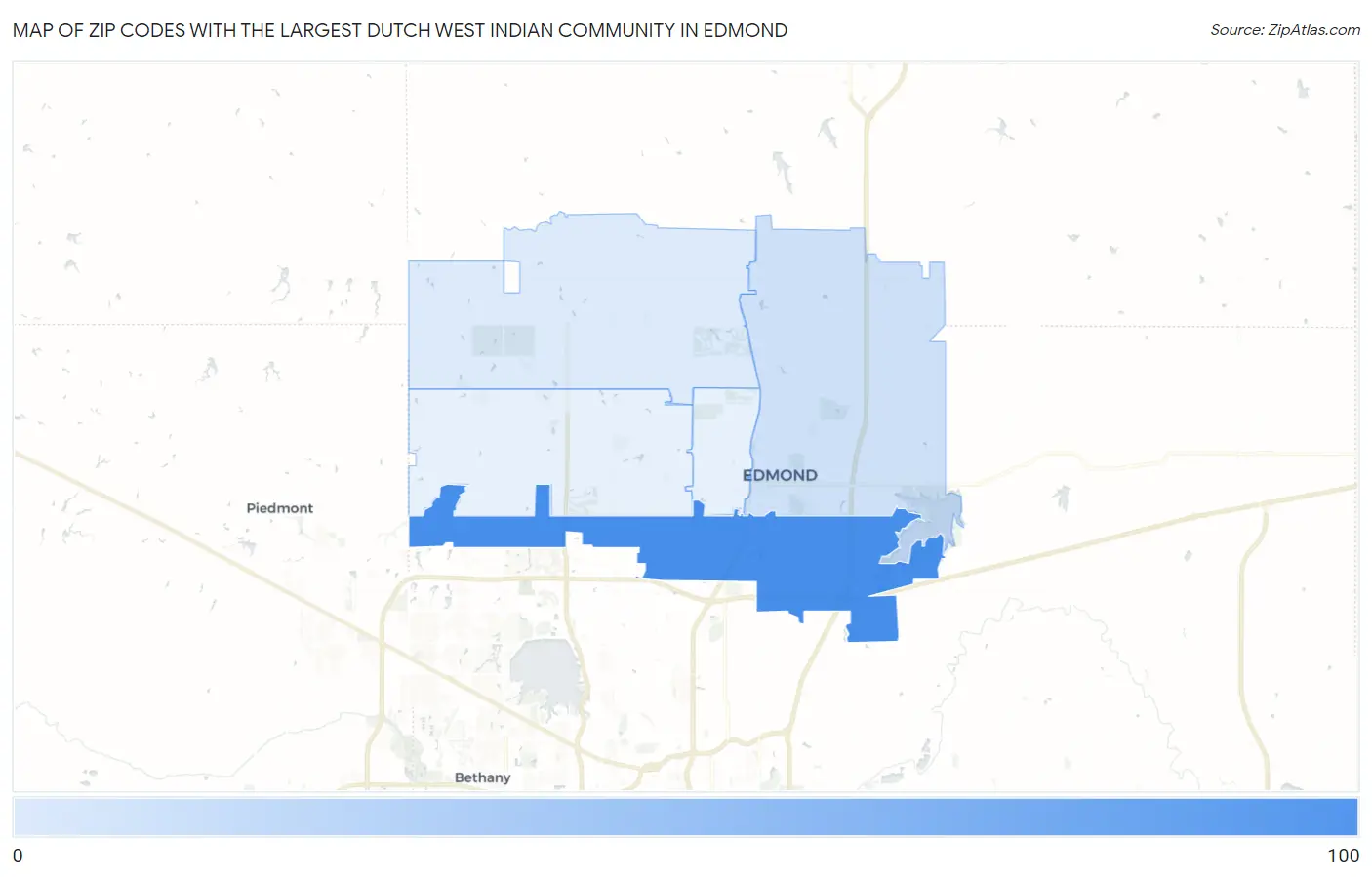 Zip Codes with the Largest Dutch West Indian Community in Edmond Map