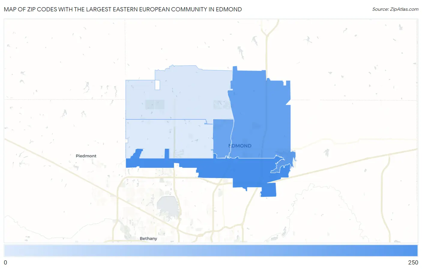 Zip Codes with the Largest Eastern European Community in Edmond Map
