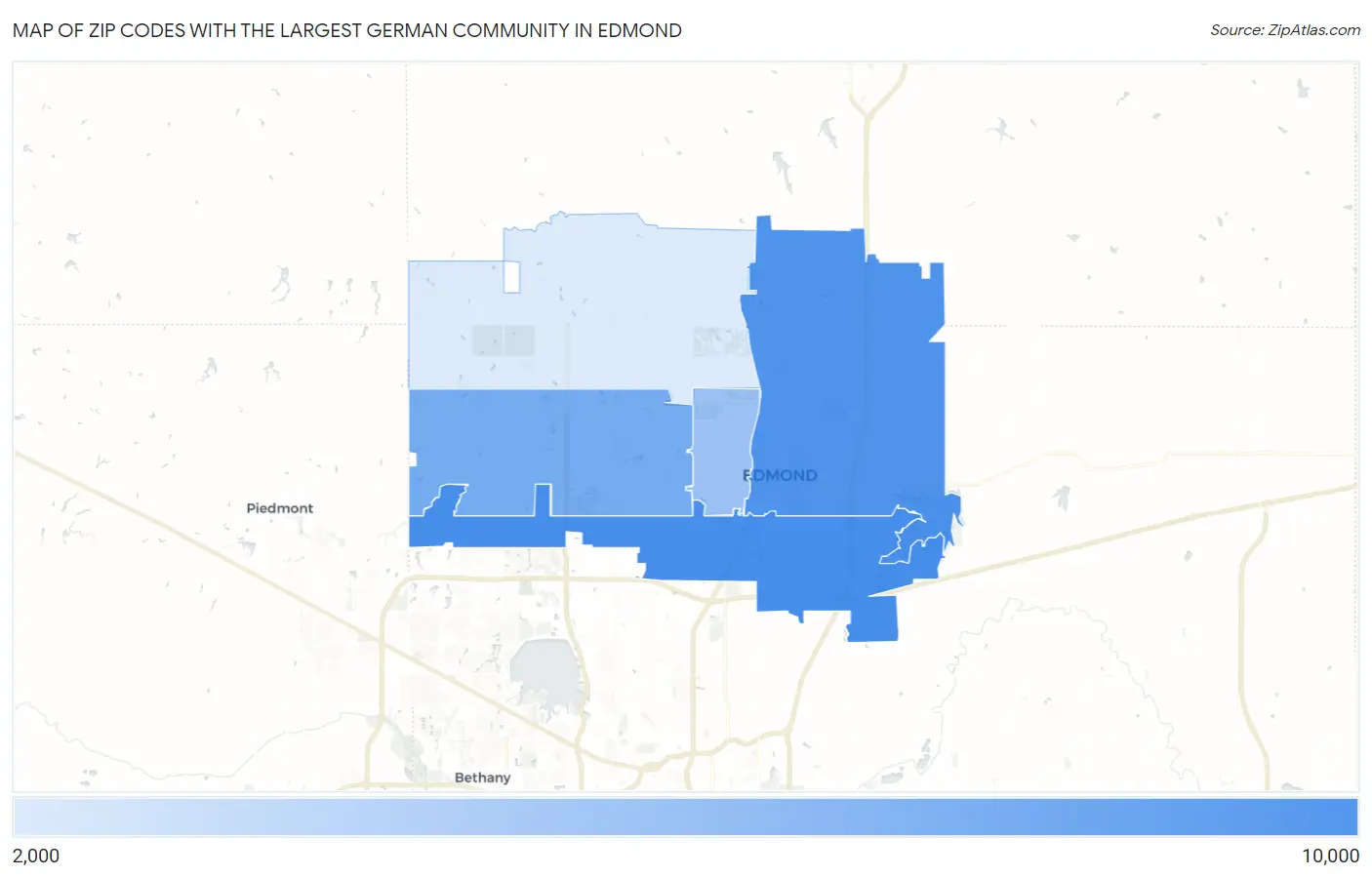 Zip Codes with the Largest German Community in Edmond Map