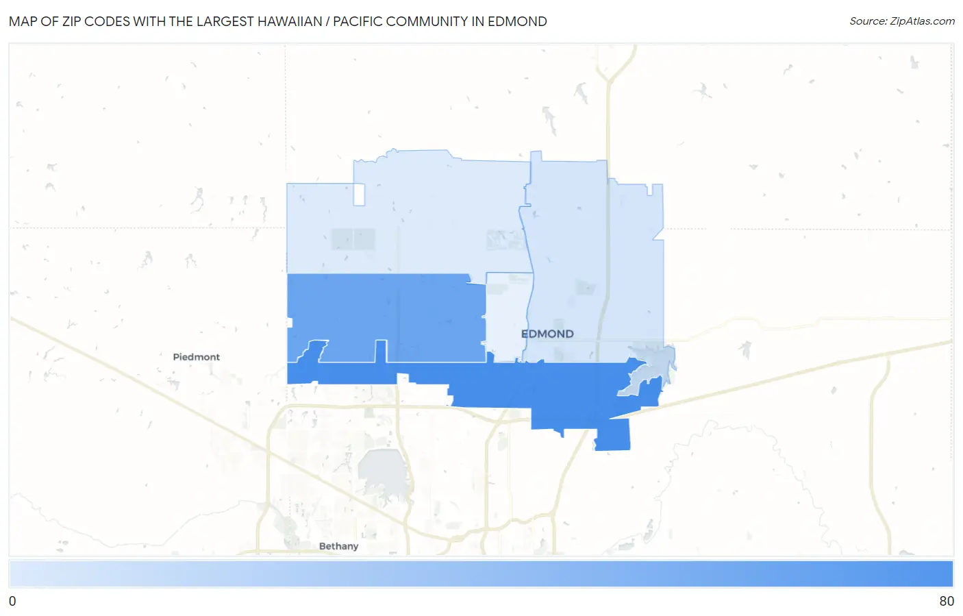 Zip Codes with the Largest Hawaiian / Pacific Community in Edmond Map