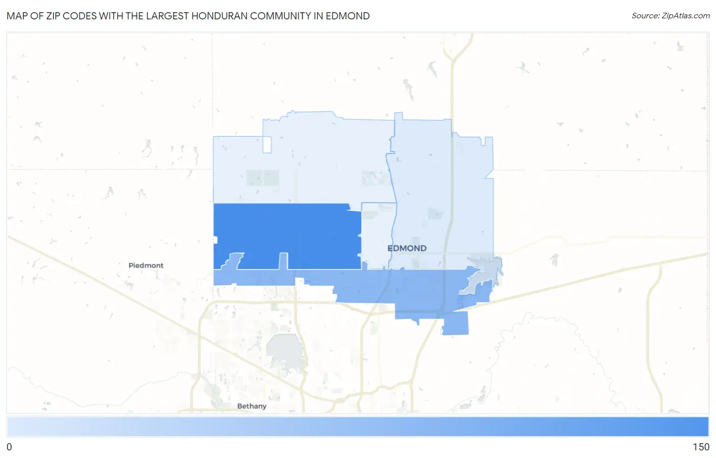 Zip Codes with the Largest Honduran Community in Edmond Map