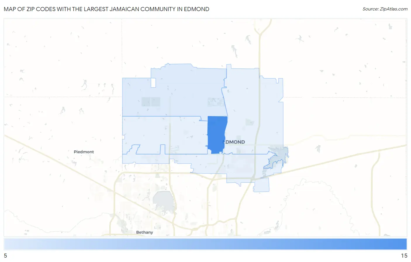 Zip Codes with the Largest Jamaican Community in Edmond Map
