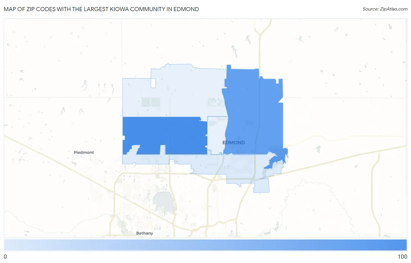 Zip Codes with the Largest Kiowa Community in Edmond Map