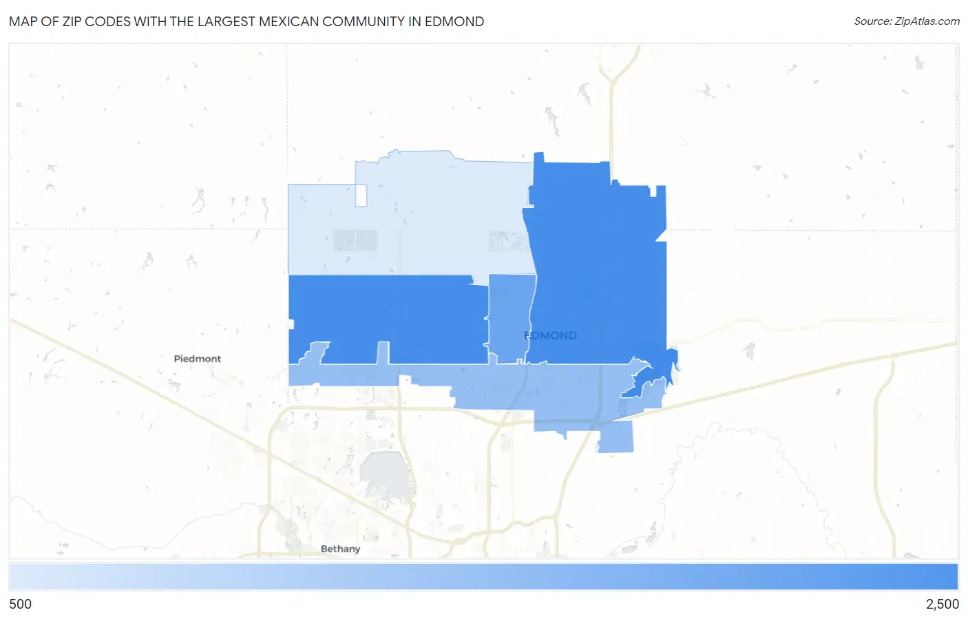 Zip Codes with the Largest Mexican Community in Edmond Map