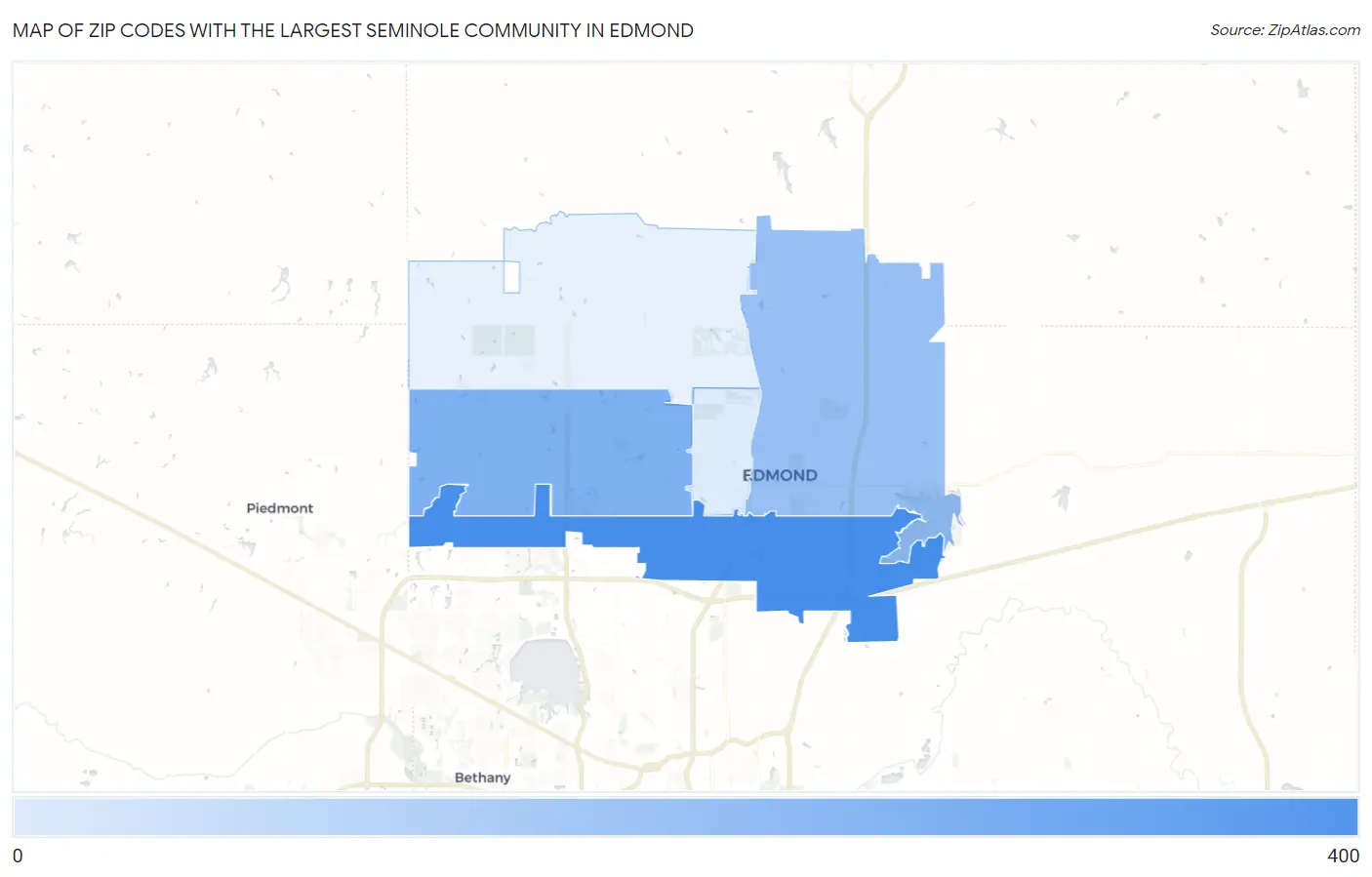 Zip Codes with the Largest Seminole Community in Edmond Map
