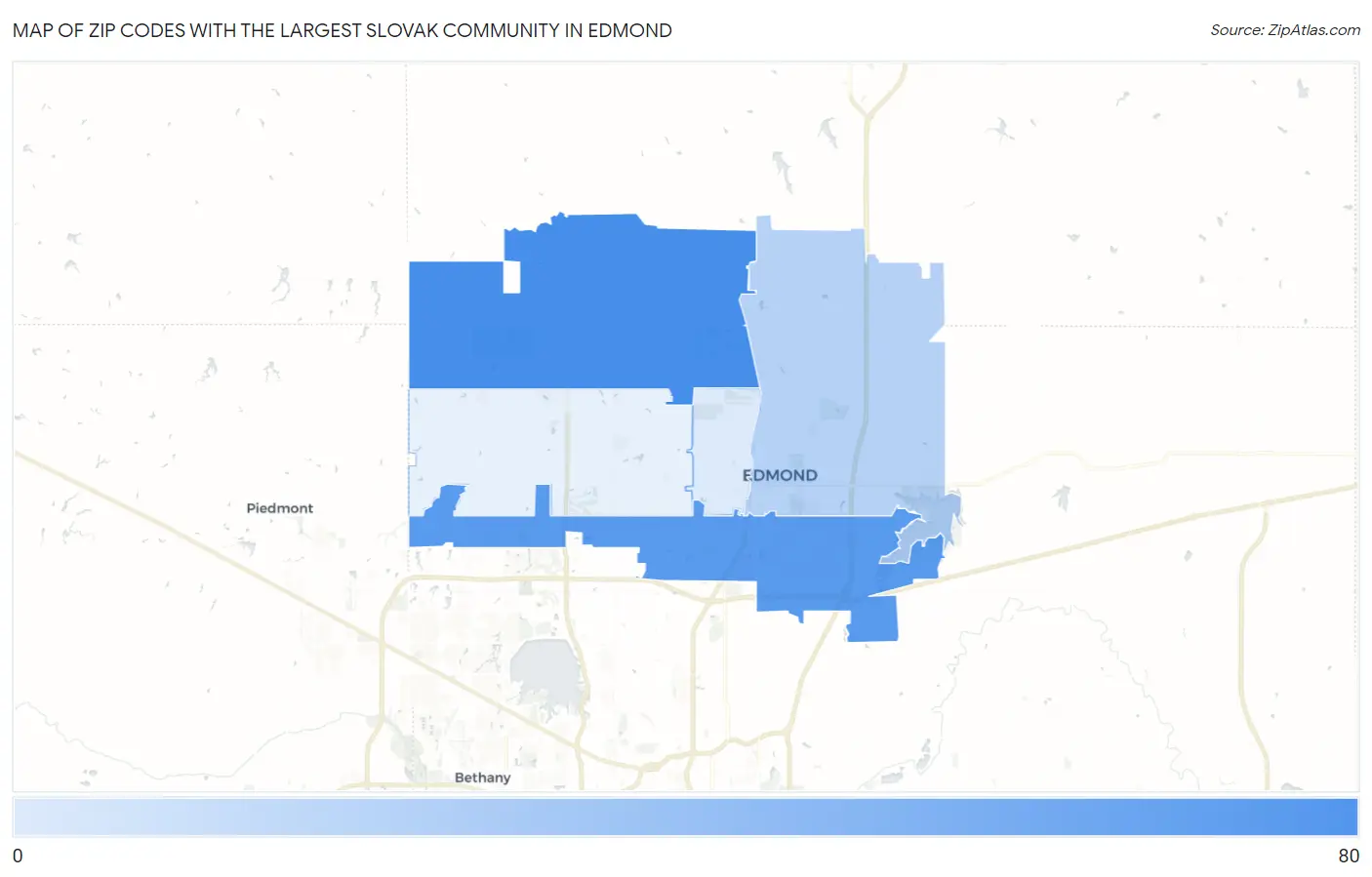 Zip Codes with the Largest Slovak Community in Edmond Map