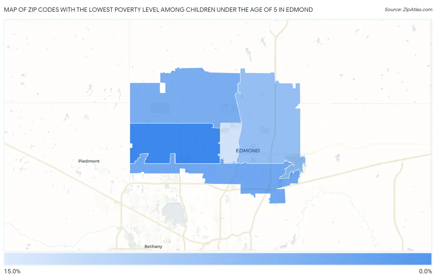 Zip Codes with the Lowest Poverty Level Among Children Under the Age of 5 in Edmond Map