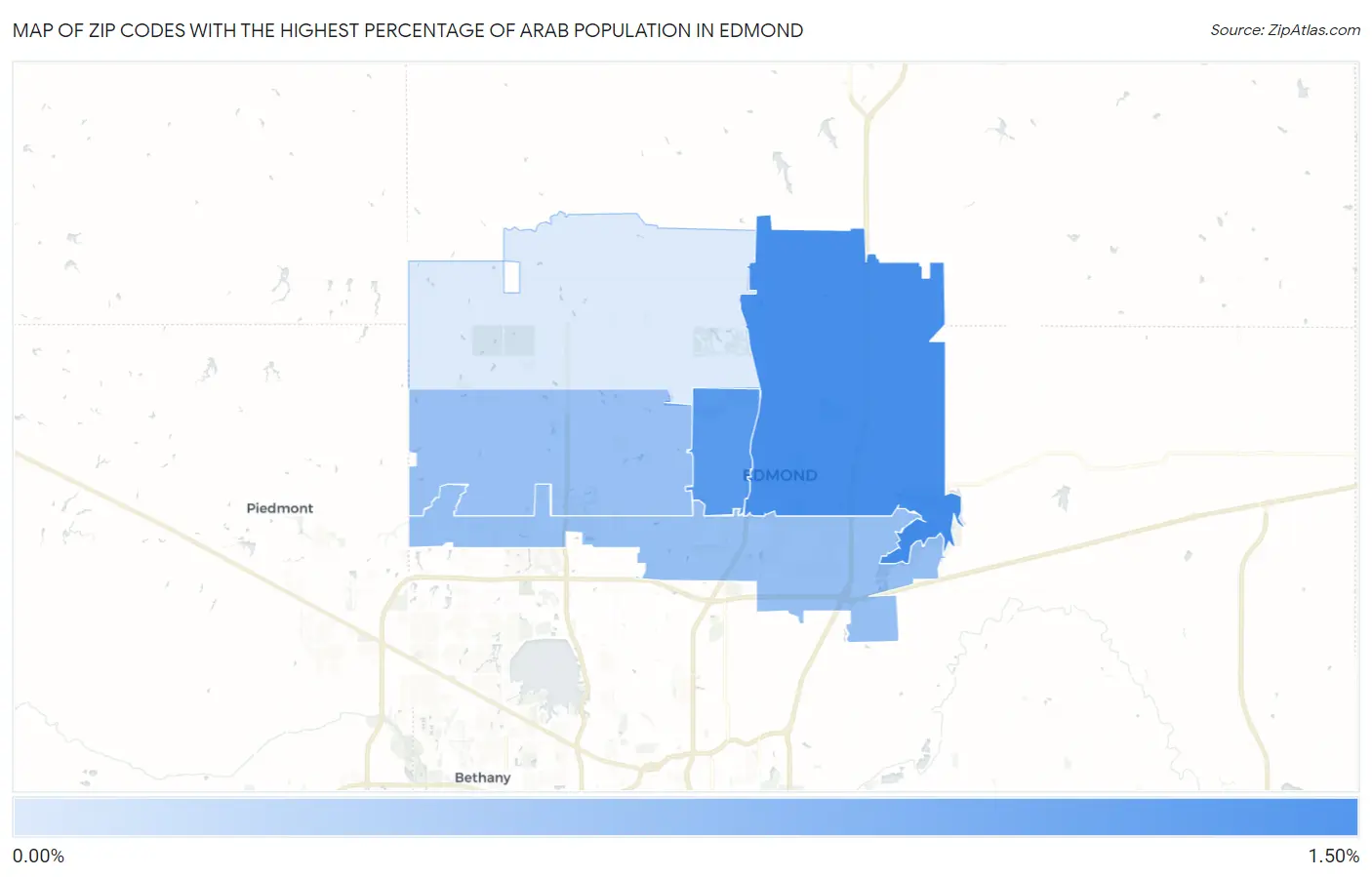 Zip Codes with the Highest Percentage of Arab Population in Edmond Map