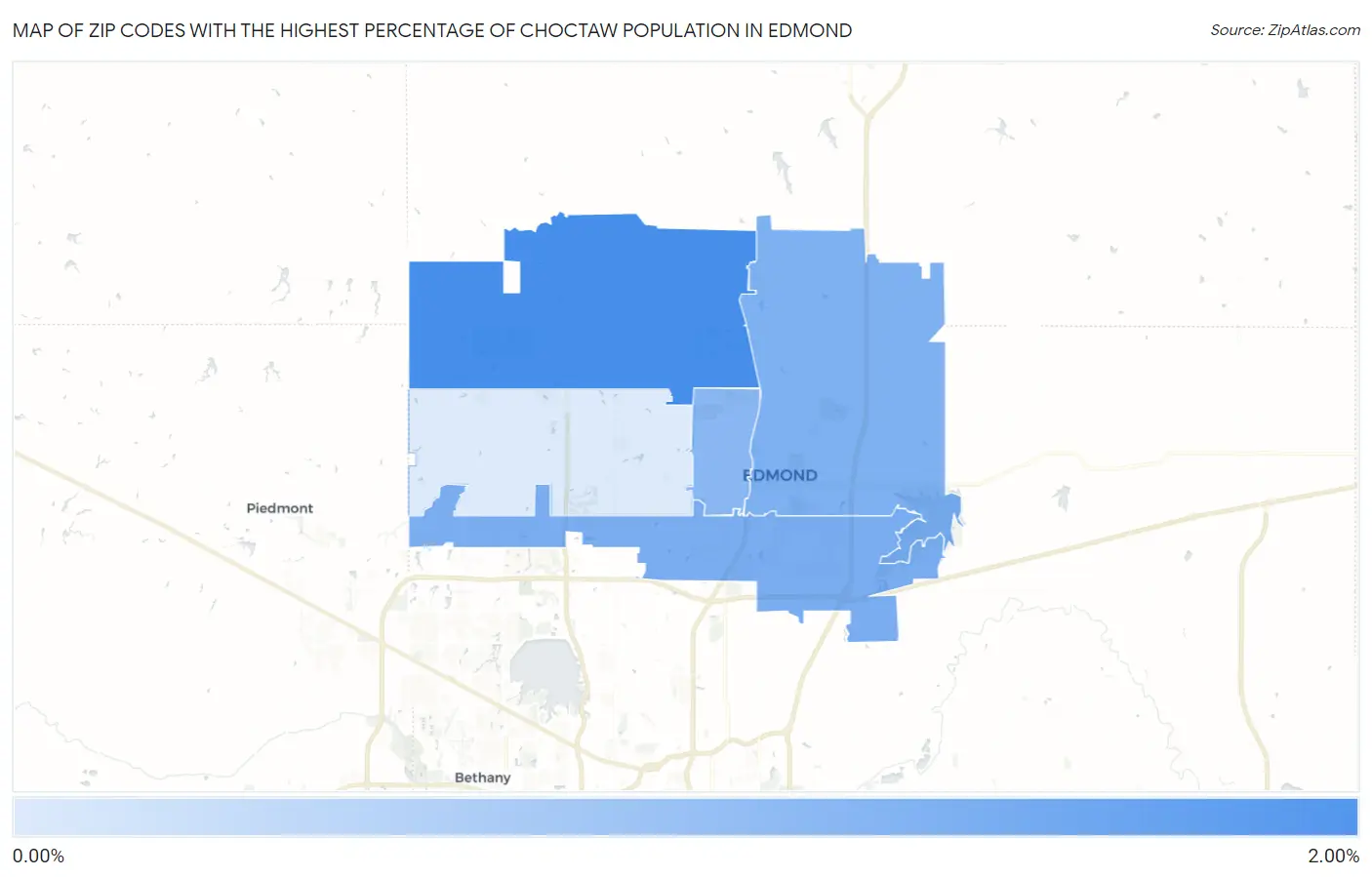 Zip Codes with the Highest Percentage of Choctaw Population in Edmond Map