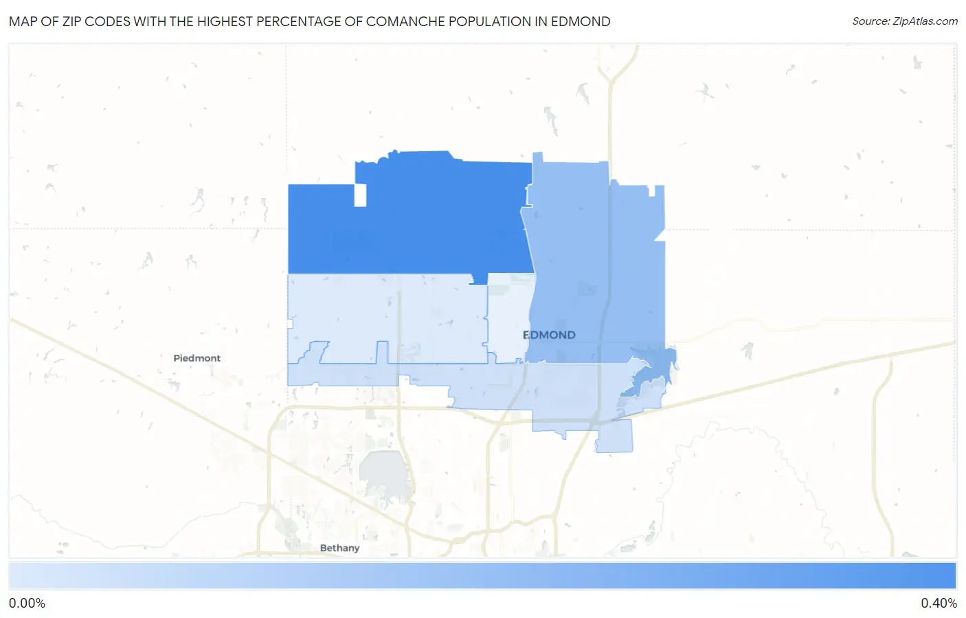 Zip Codes with the Highest Percentage of Comanche Population in Edmond Map