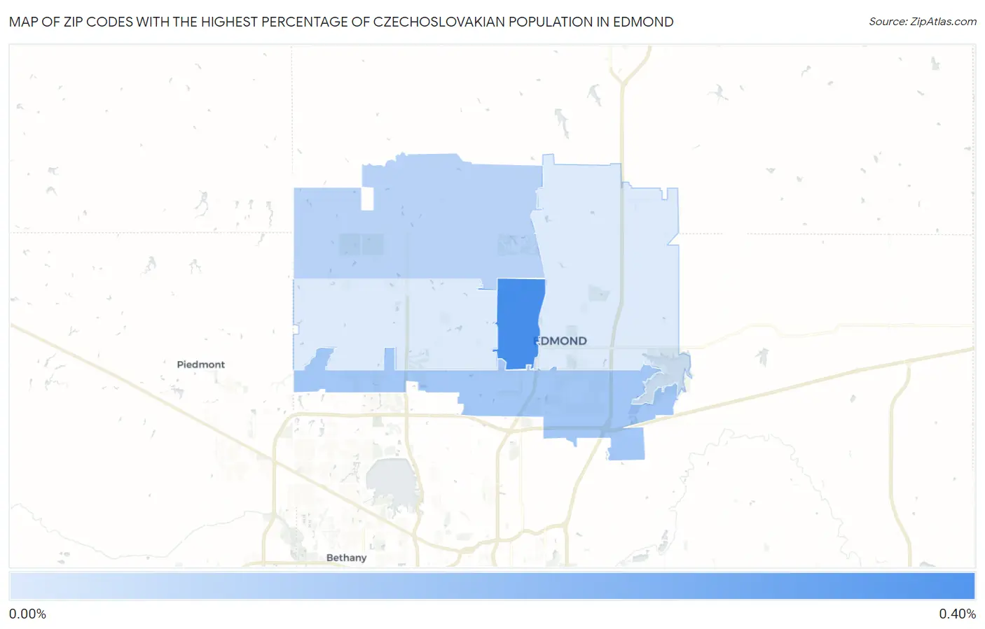 Zip Codes with the Highest Percentage of Czechoslovakian Population in Edmond Map