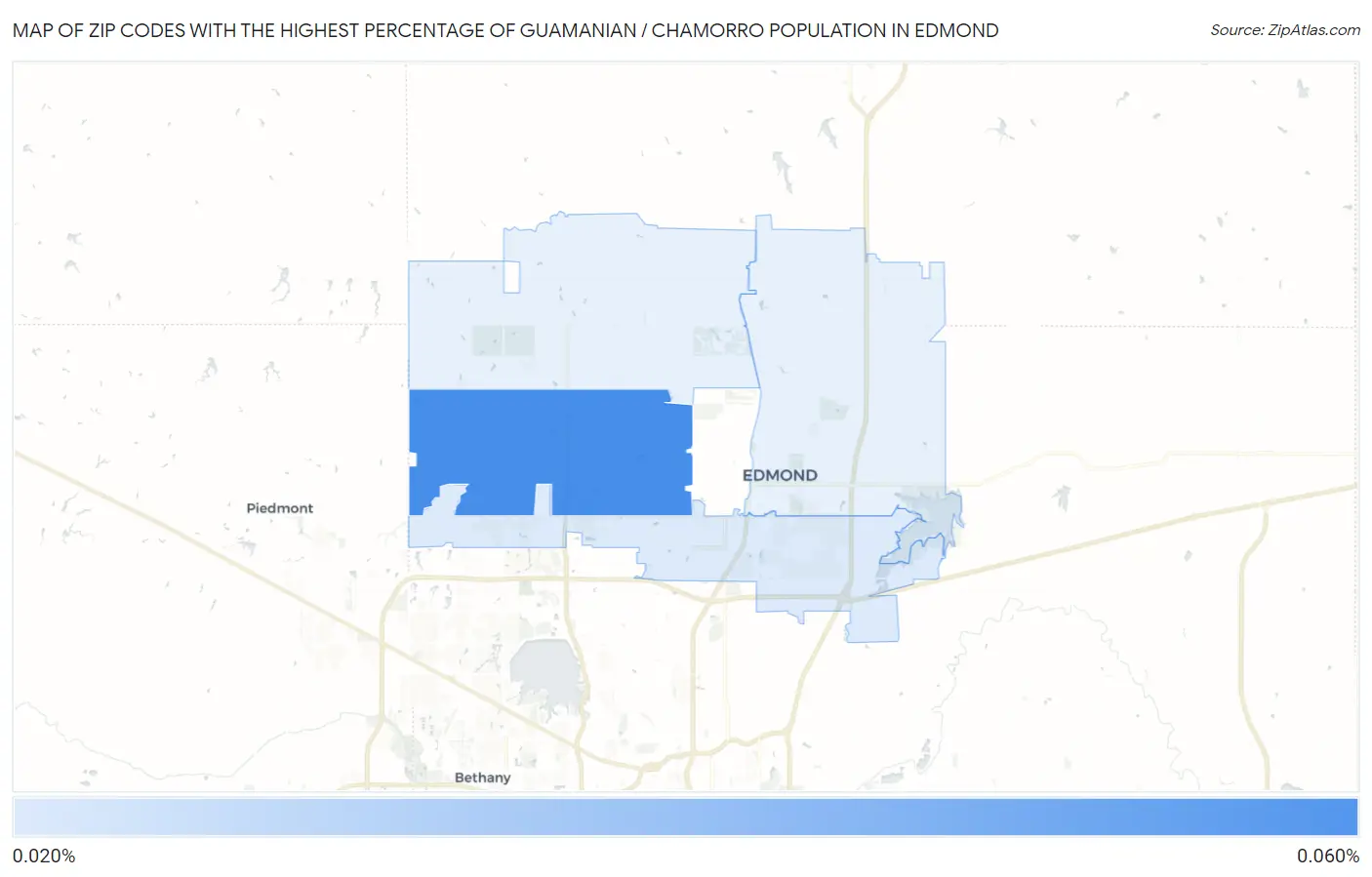 Zip Codes with the Highest Percentage of Guamanian / Chamorro Population in Edmond Map