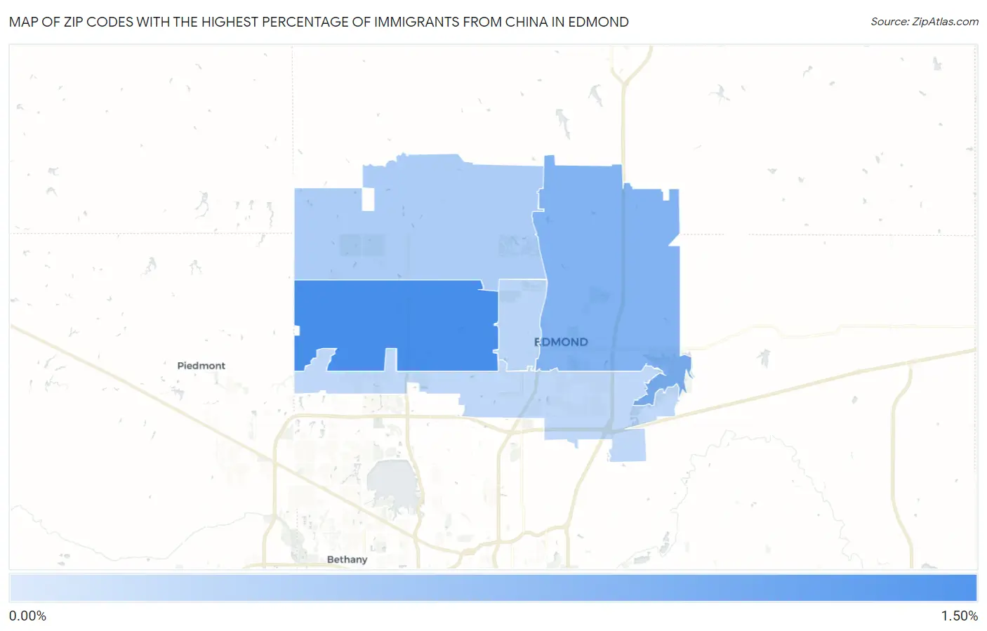 Zip Codes with the Highest Percentage of Immigrants from China in Edmond Map