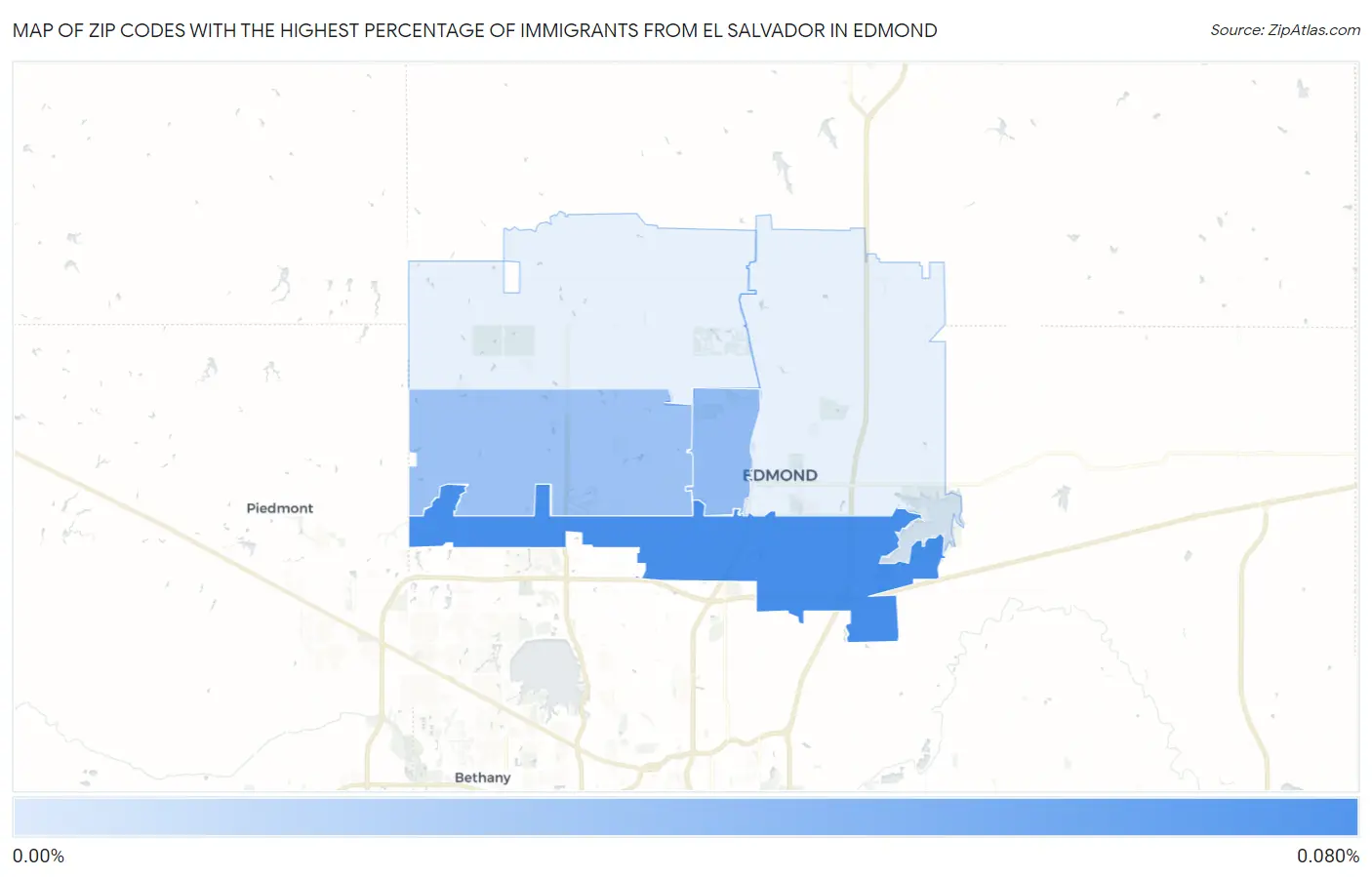 Zip Codes with the Highest Percentage of Immigrants from El Salvador in Edmond Map