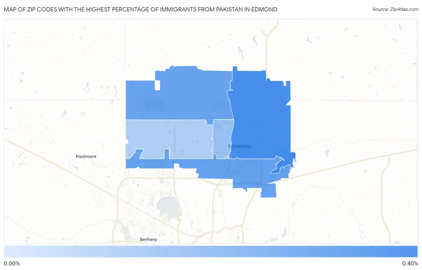 Zip Codes with the Highest Percentage of Immigrants from Pakistan in Edmond Map