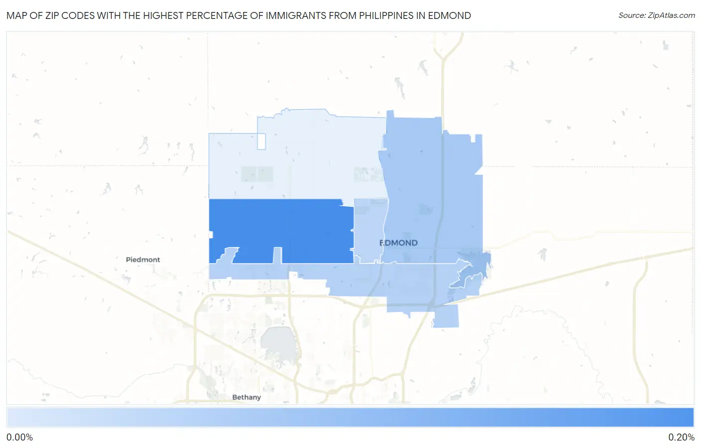Zip Codes with the Highest Percentage of Immigrants from Philippines in Edmond Map