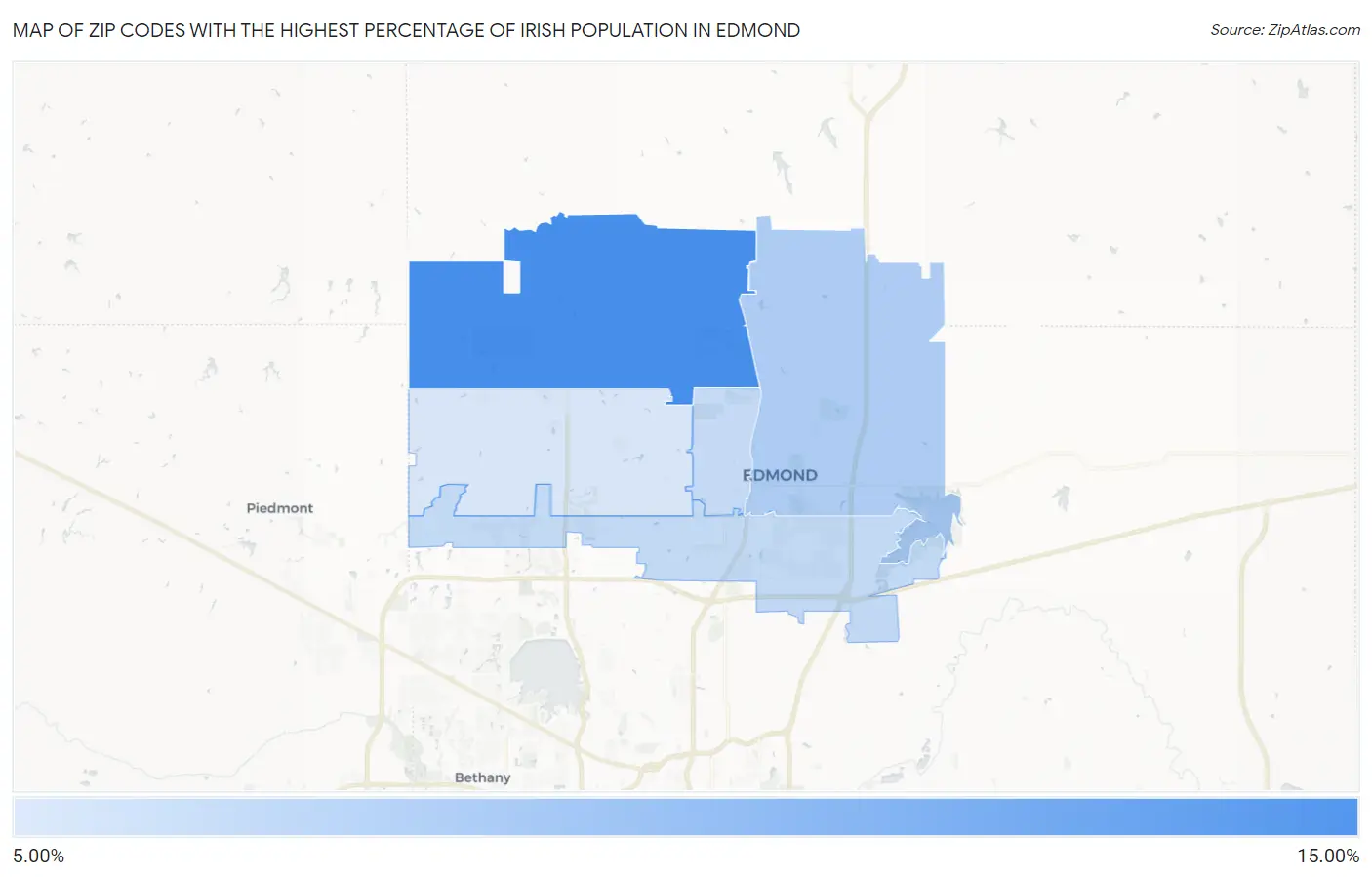 Zip Codes with the Highest Percentage of Irish Population in Edmond Map