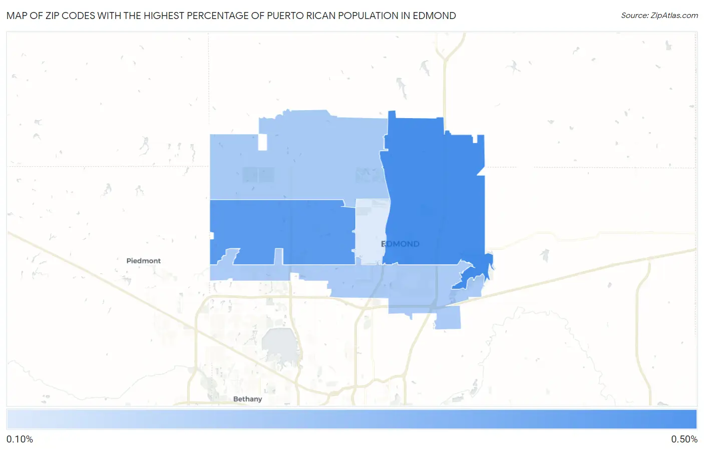 Zip Codes with the Highest Percentage of Puerto Rican Population in Edmond Map