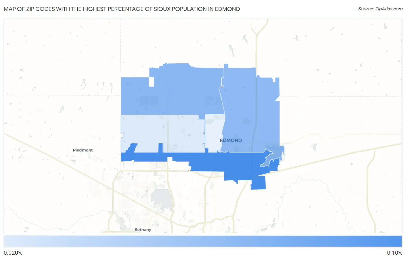 Zip Codes with the Highest Percentage of Sioux Population in Edmond Map