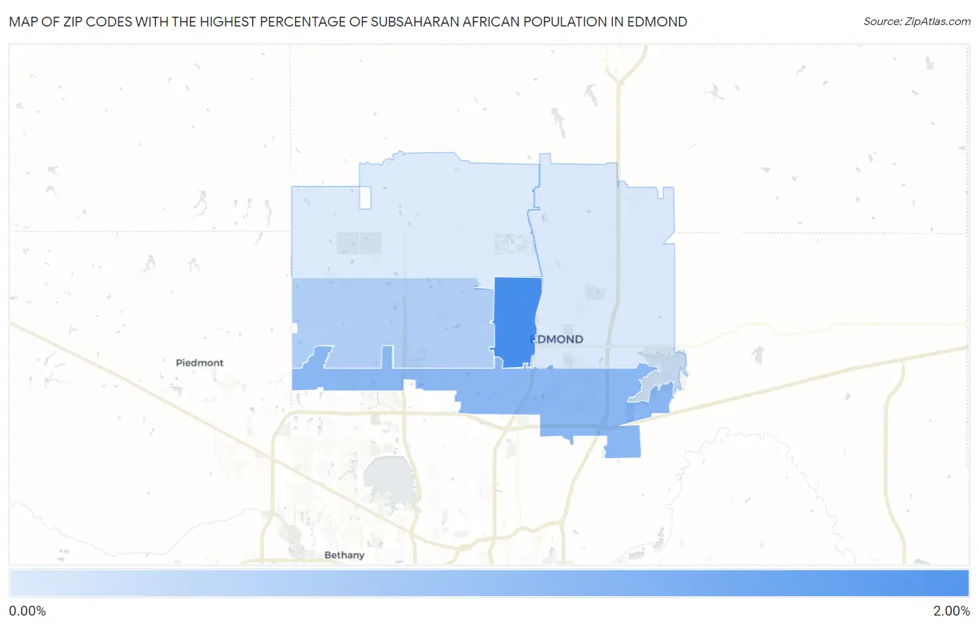 Zip Codes with the Highest Percentage of Subsaharan African Population in Edmond Map