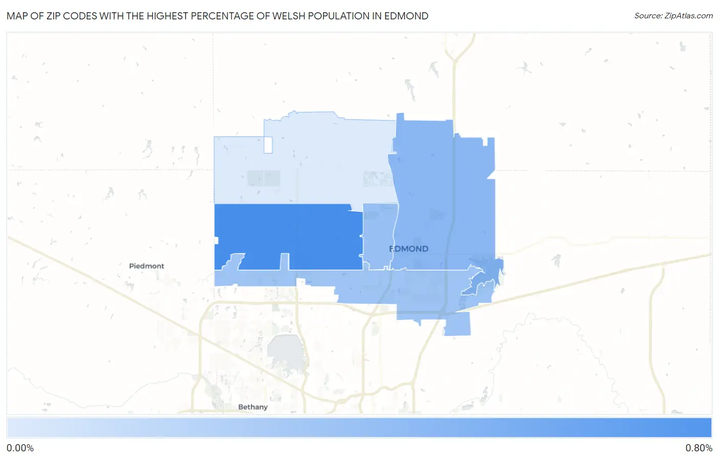 Zip Codes with the Highest Percentage of Welsh Population in Edmond Map