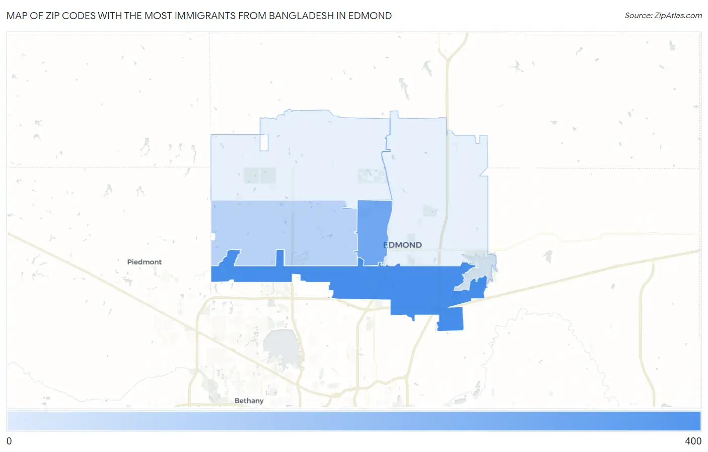 Zip Codes with the Most Immigrants from Bangladesh in Edmond Map