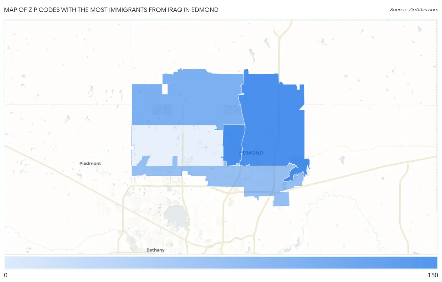 Zip Codes with the Most Immigrants from Iraq in Edmond Map