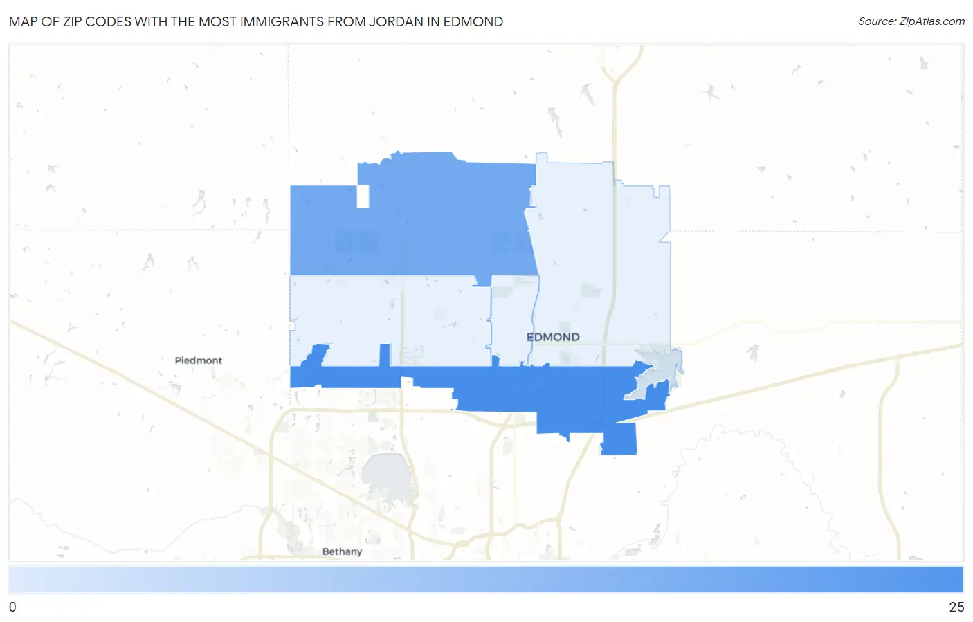 Zip Codes with the Most Immigrants from Jordan in Edmond Map