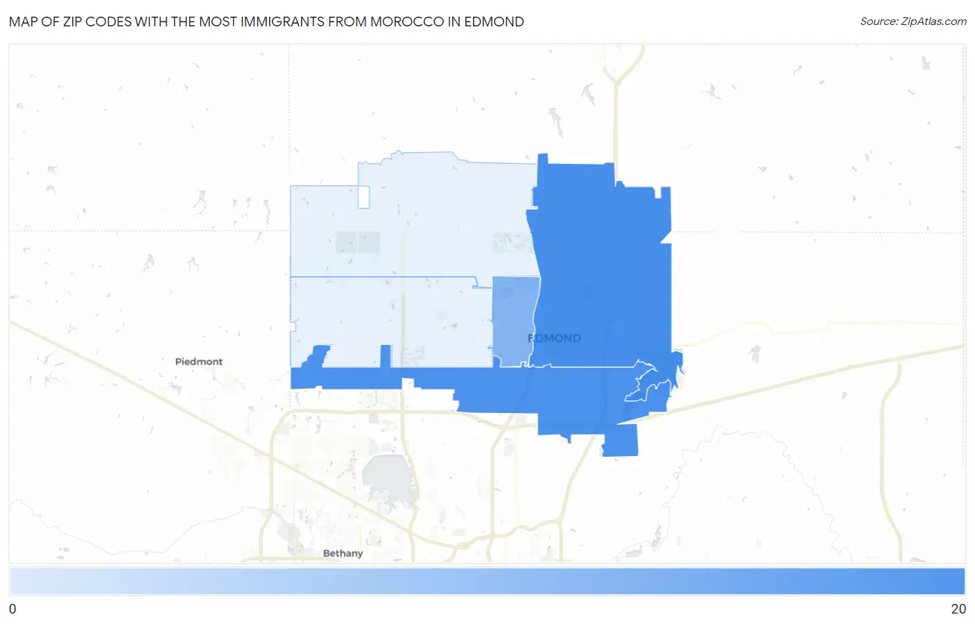 Zip Codes with the Most Immigrants from Morocco in Edmond Map