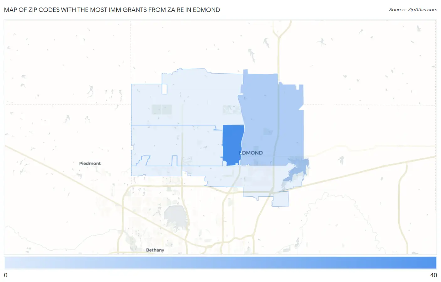 Zip Codes with the Most Immigrants from Zaire in Edmond Map