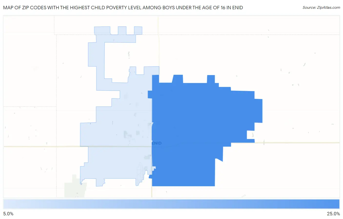 Zip Codes with the Highest Child Poverty Level Among Boys Under the Age of 16 in Enid Map