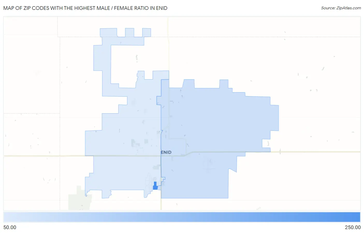 Zip Codes with the Highest Male / Female Ratio in Enid Map