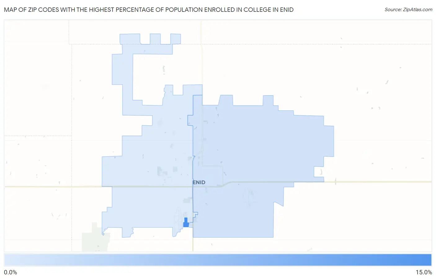 Zip Codes with the Highest Percentage of Population Enrolled in College in Enid Map