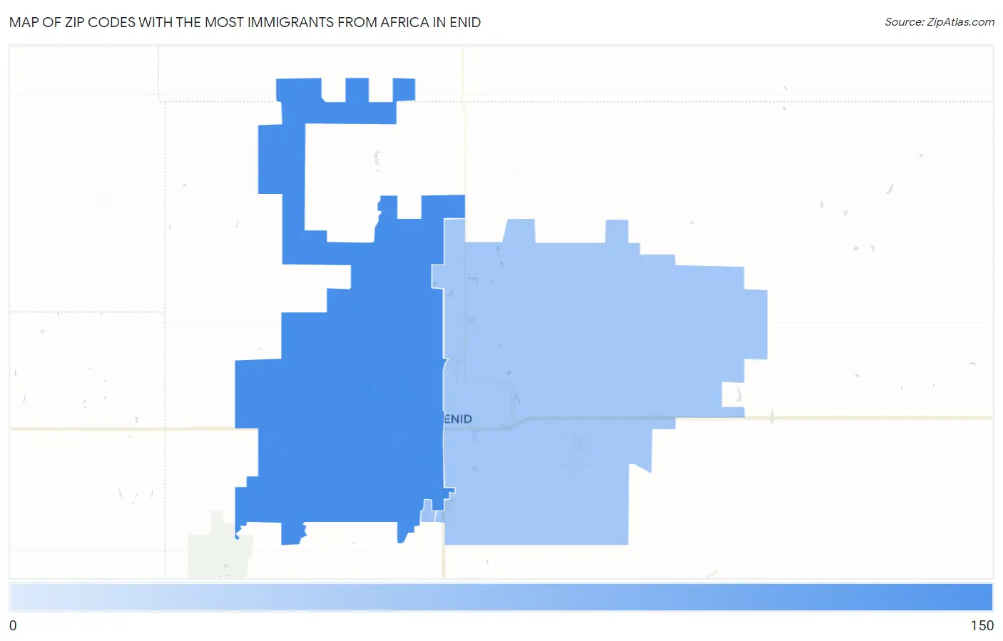 Zip Codes with the Most Immigrants from Africa in Enid Map