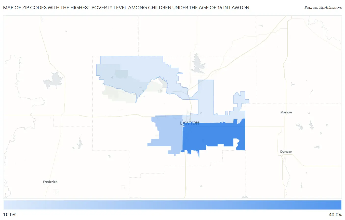 Zip Codes with the Highest Poverty Level Among Children Under the Age of 16 in Lawton Map