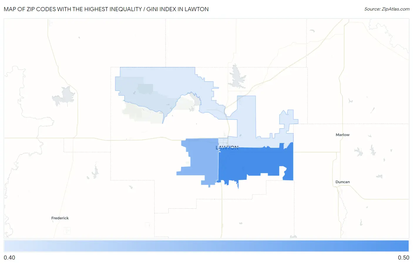 Zip Codes with the Highest Inequality / Gini Index in Lawton Map