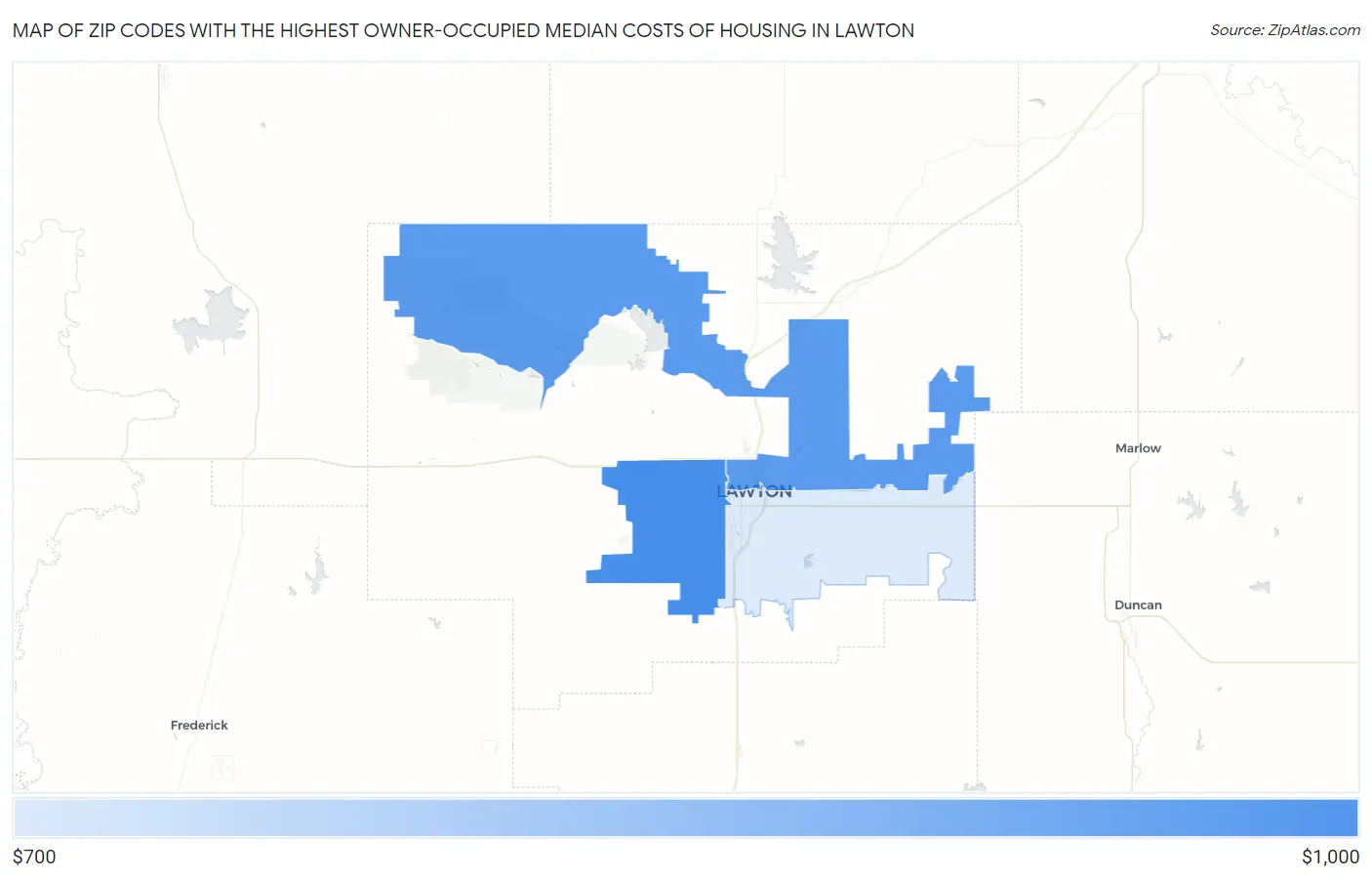 Zip Codes with the Highest Owner-Occupied Median Costs of Housing in Lawton Map