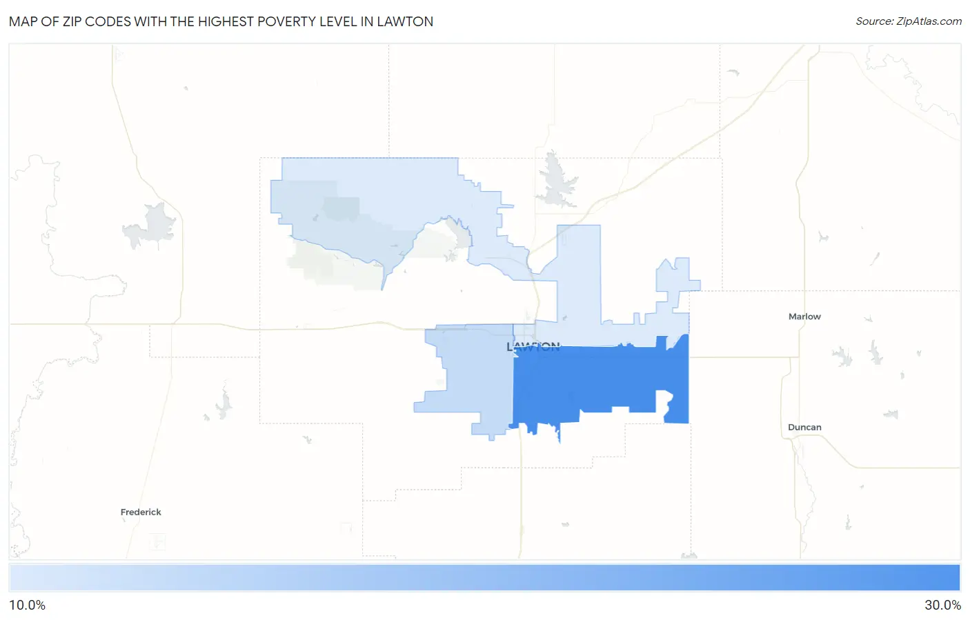Zip Codes with the Highest Poverty Level in Lawton Map