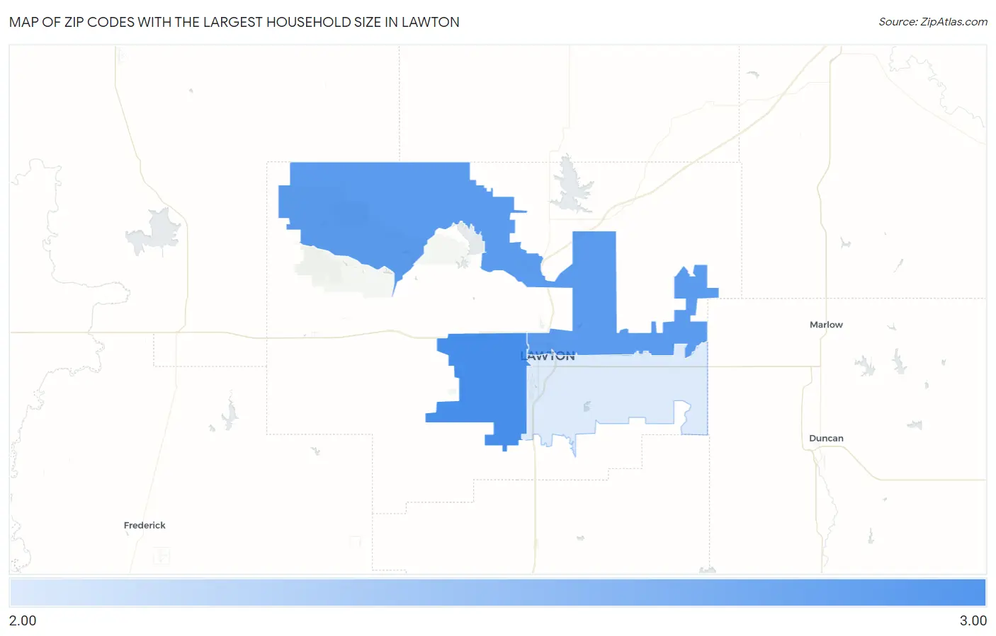 Zip Codes with the Largest Household Size in Lawton Map
