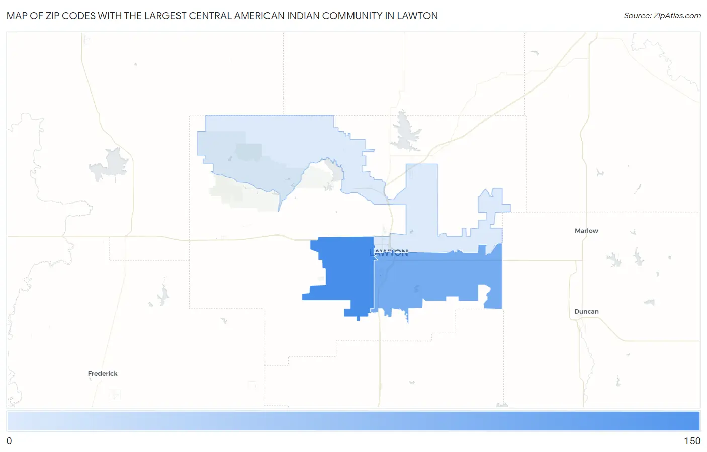 Zip Codes with the Largest Central American Indian Community in Lawton Map