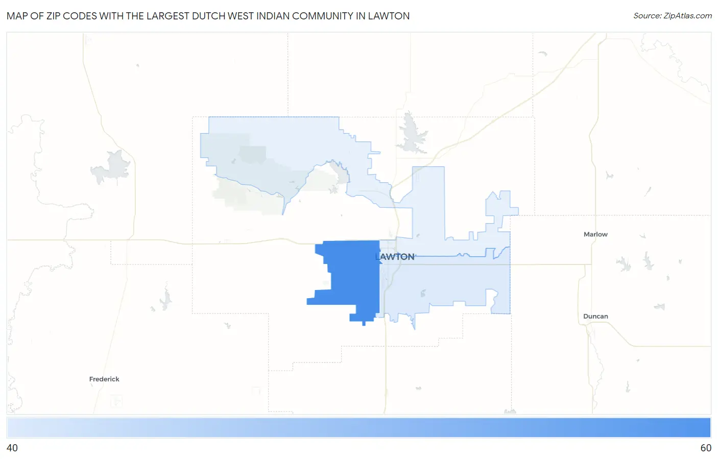 Zip Codes with the Largest Dutch West Indian Community in Lawton Map