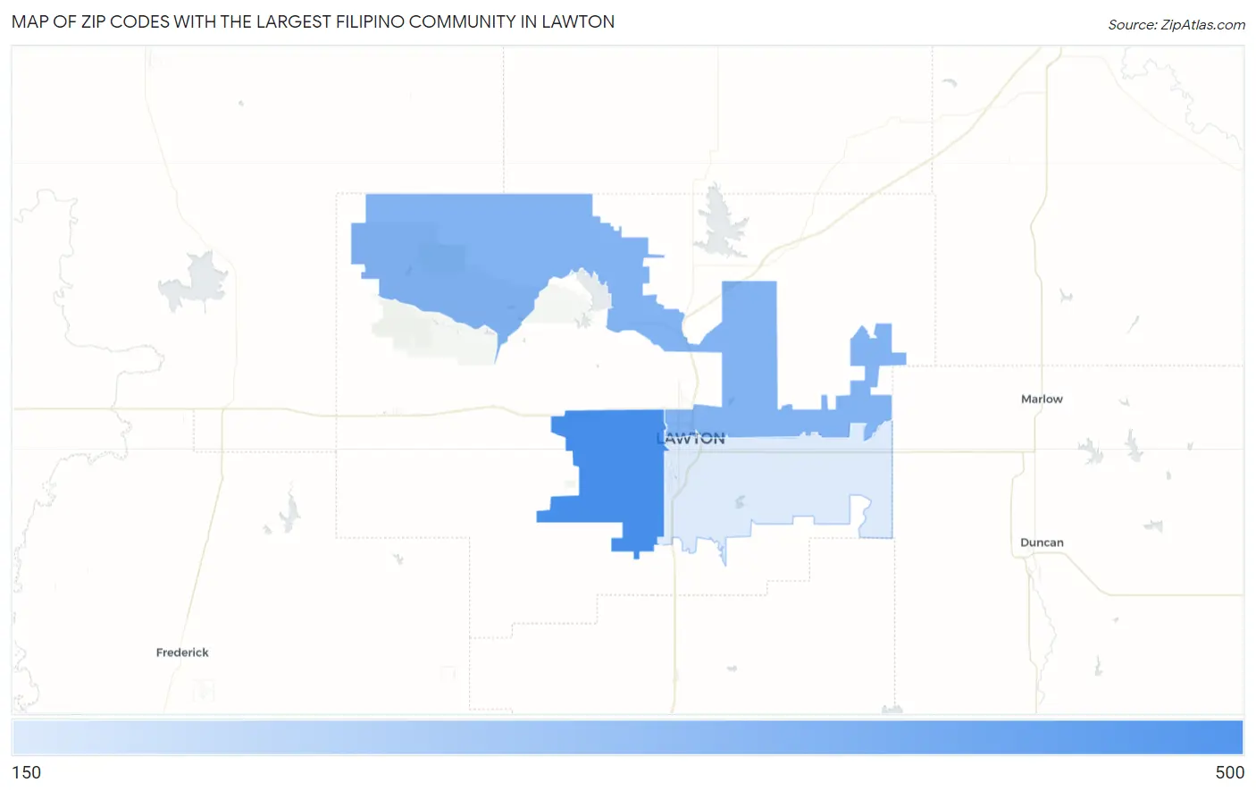 Zip Codes with the Largest Filipino Community in Lawton Map