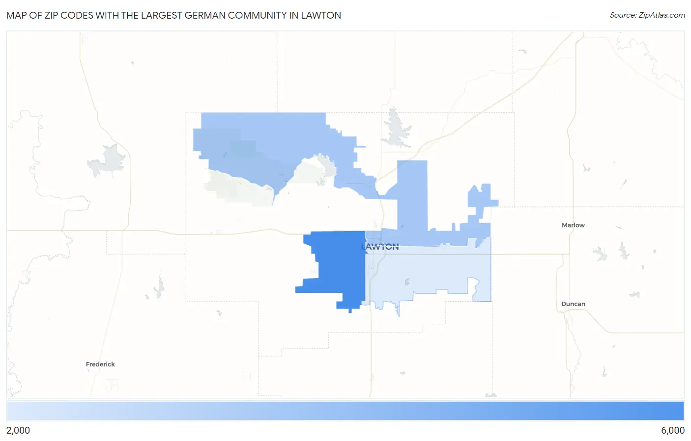 Zip Codes with the Largest German Community in Lawton Map
