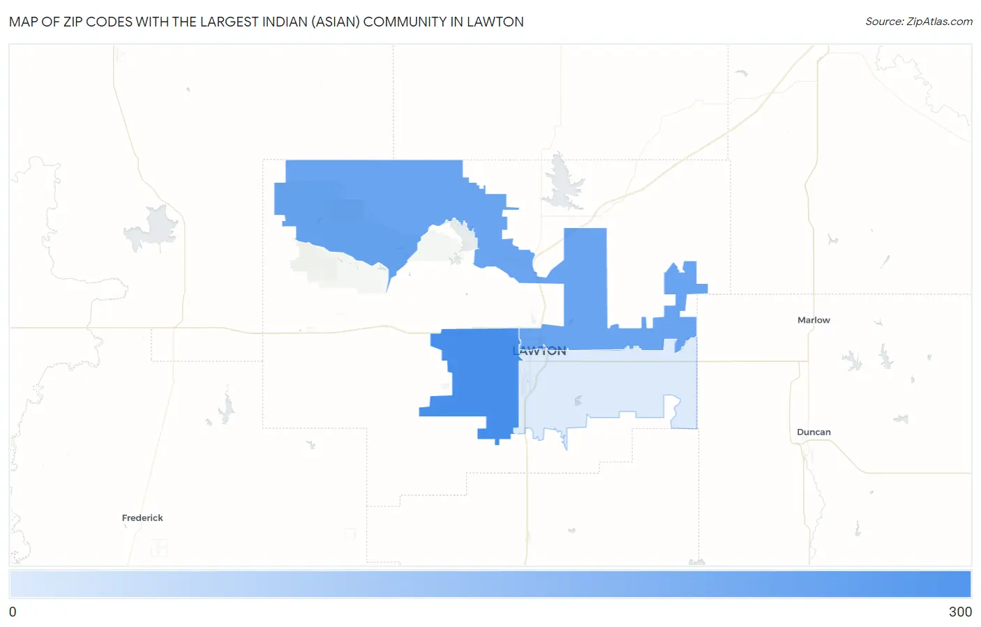 Zip Codes with the Largest Indian (Asian) Community in Lawton Map