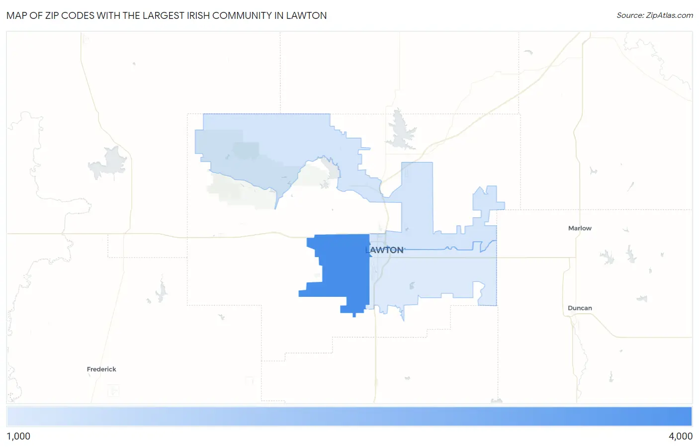 Zip Codes with the Largest Irish Community in Lawton Map
