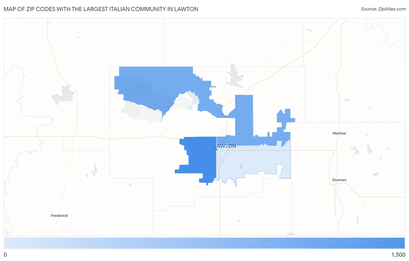 Zip Codes with the Largest Italian Community in Lawton Map