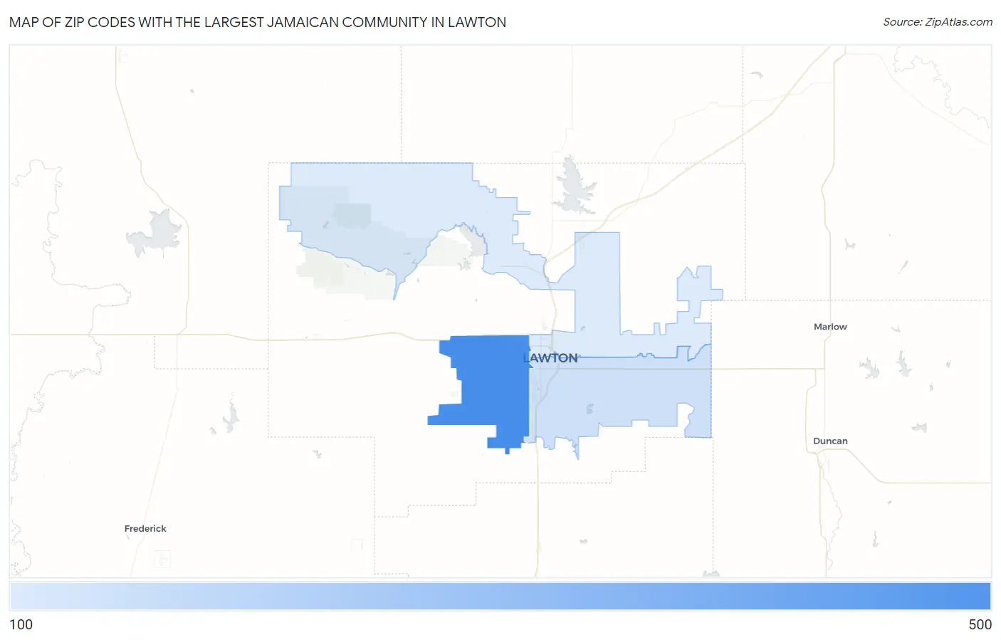 Zip Codes with the Largest Jamaican Community in Lawton Map